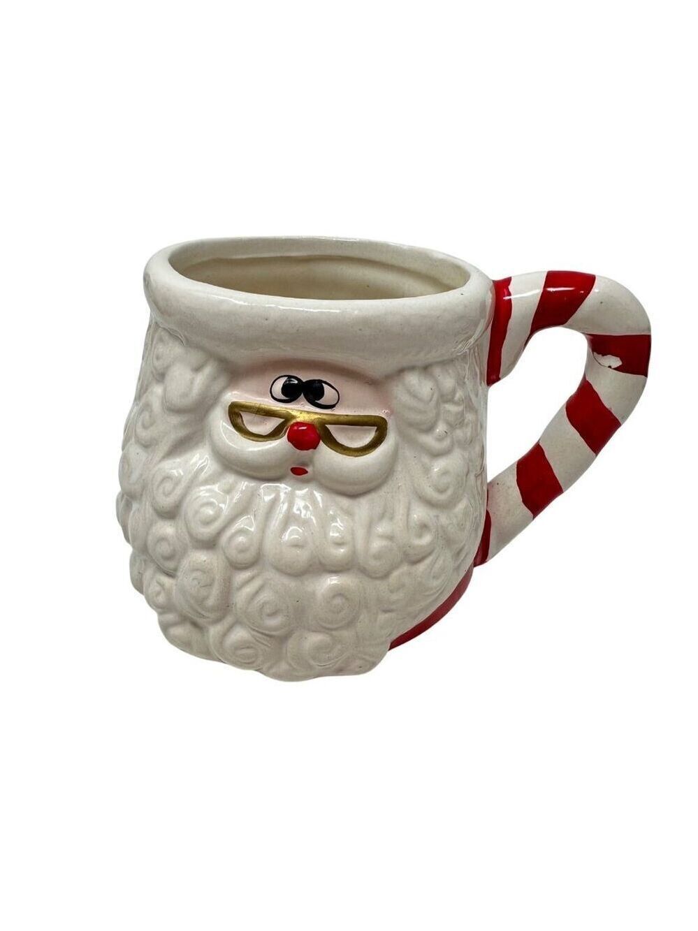 World Bazaar Santa Claus Mug Ceramic Holiday Red White Candy Cane Festive Cup